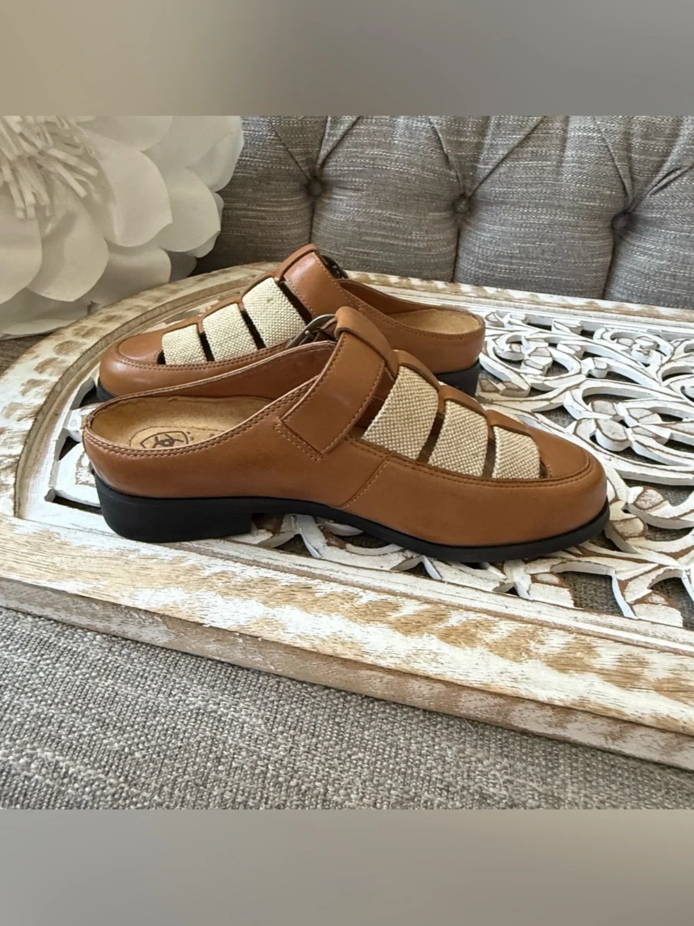 Ariat Western Tan Leather Slip on Clogs Shoes Women’s 6.5 NEW